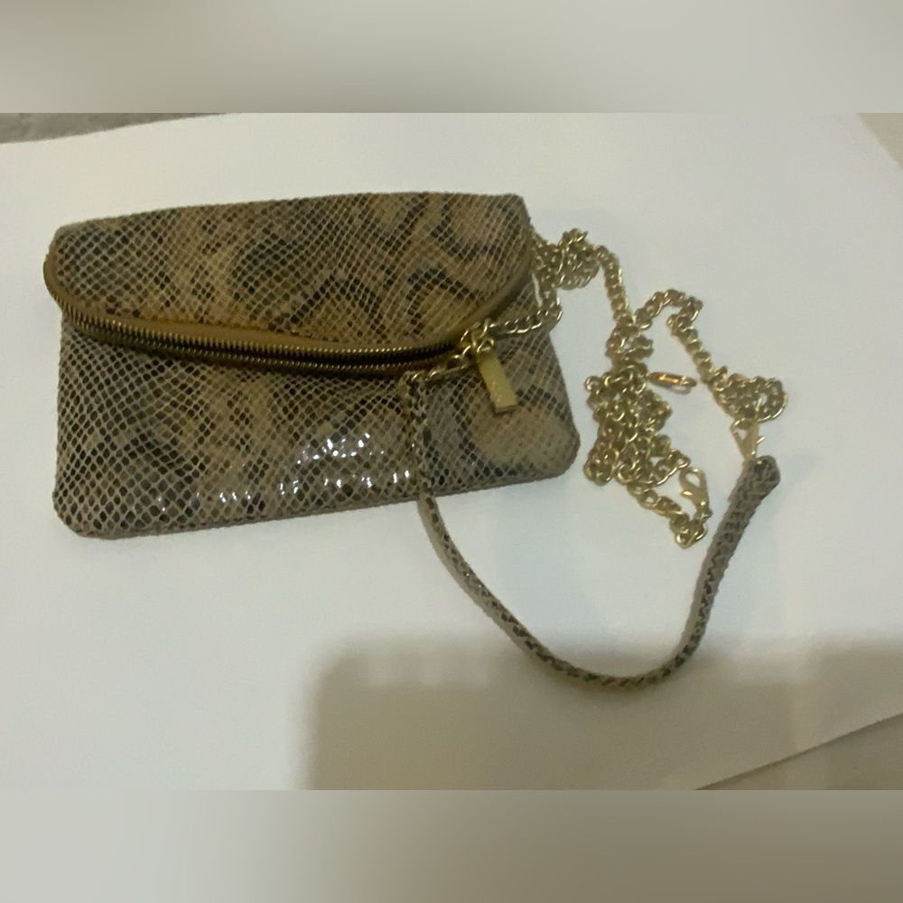 New HOBO Purse Crossbody Foldover Snake Print Chainlink Strap Pockets